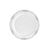 7.5" Gray / Silver Victorian Design Plastic Plates (120 Count) - Yom Tov Settings